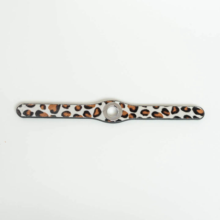 Leopard Cream Sarah Haran Deco Strip Textured Stud with Silver hardware front 1 | C01-S