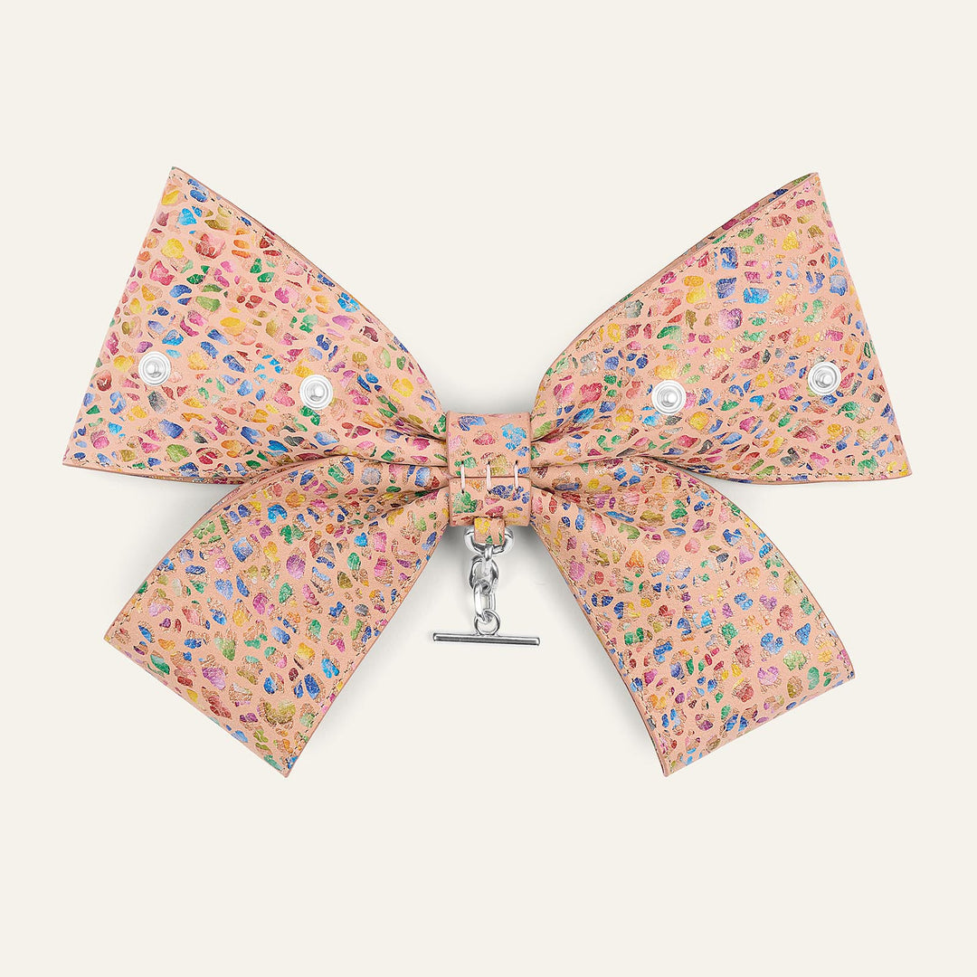 Leopard Confetti Sarah Haran Deco Bow Textured with Silver hardware back | P73-S