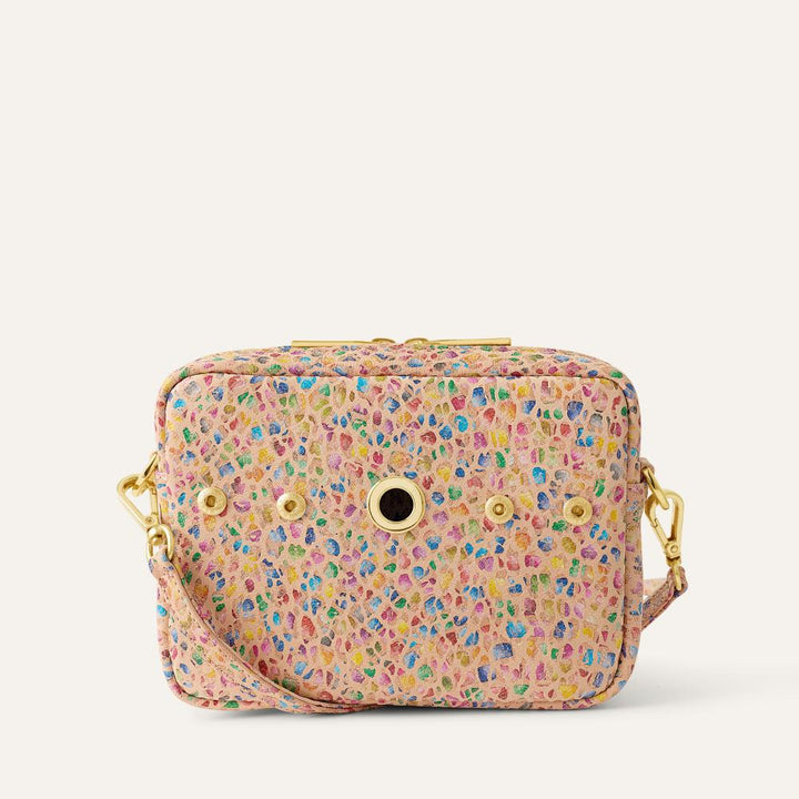 Leopard Confetti Sarah Haran Millie Crossbody Textured with Gold Hardware back | P73-G