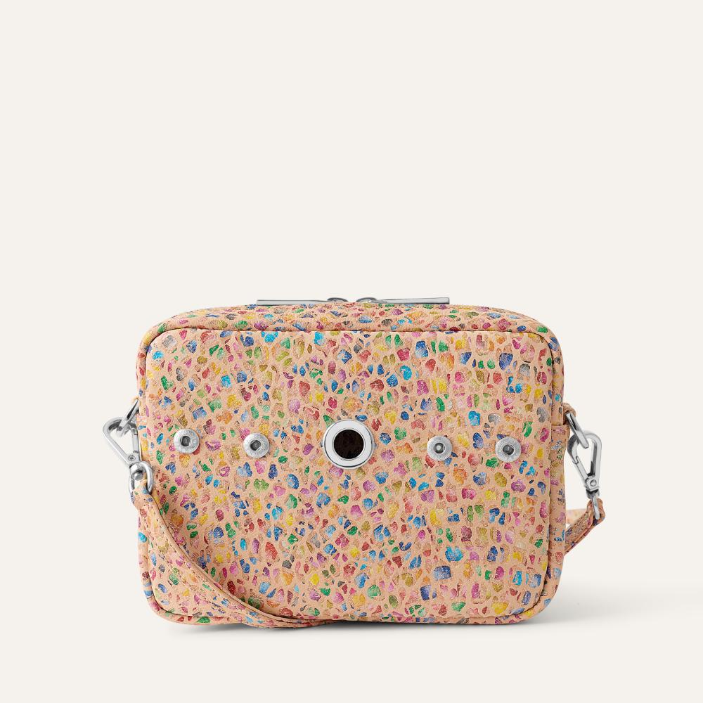 Leopard Confetti Sarah Haran Millie Crossbody Textured with Silver Hardware back | P73-S