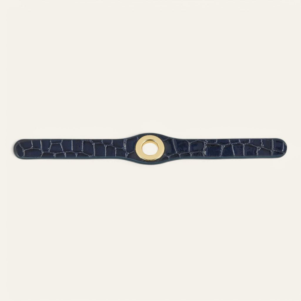 Deco Popper | Navy Patent Croc with Gold hardware