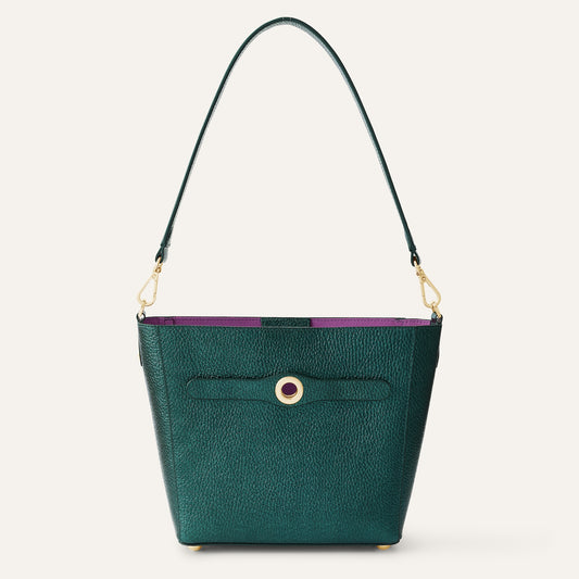 Complimentary Bag | Metallic Evergreen with Gold hardware