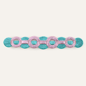 Metallic Pink Metallic Turquoise Sarah Haran Circle Deco Strip with Silver hardware Front M30 S