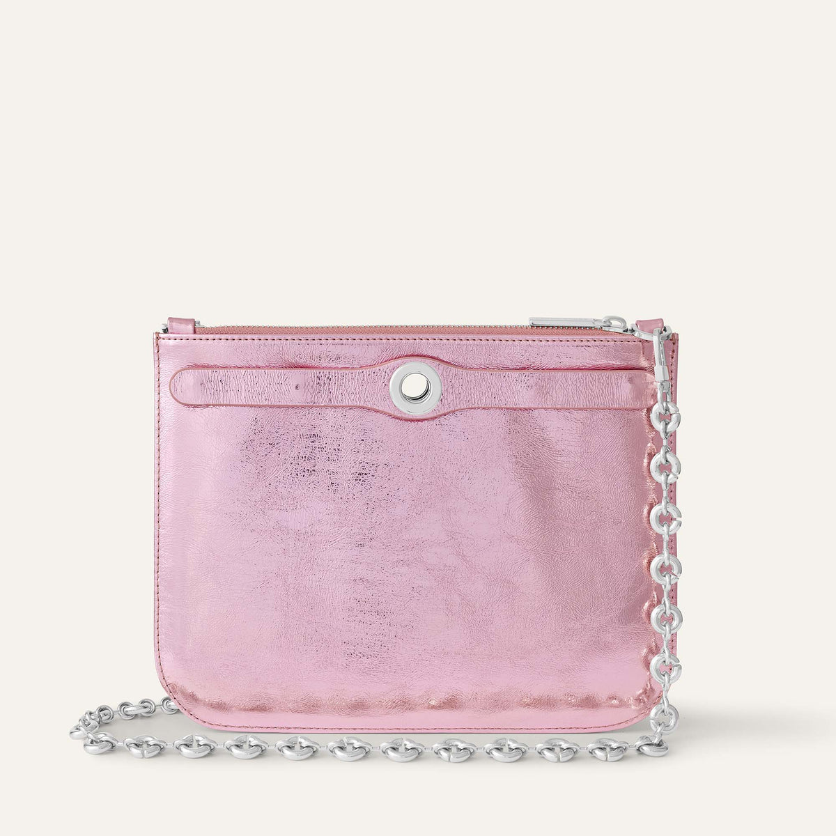 Metallic Pink Sarah Haran Ivy Pouch with Silver hardware Back P81 S