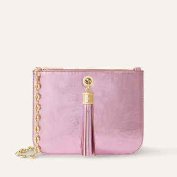 Metallic Pink Sarah Haran Ivy Pouch with Silver hardware Front P81 G