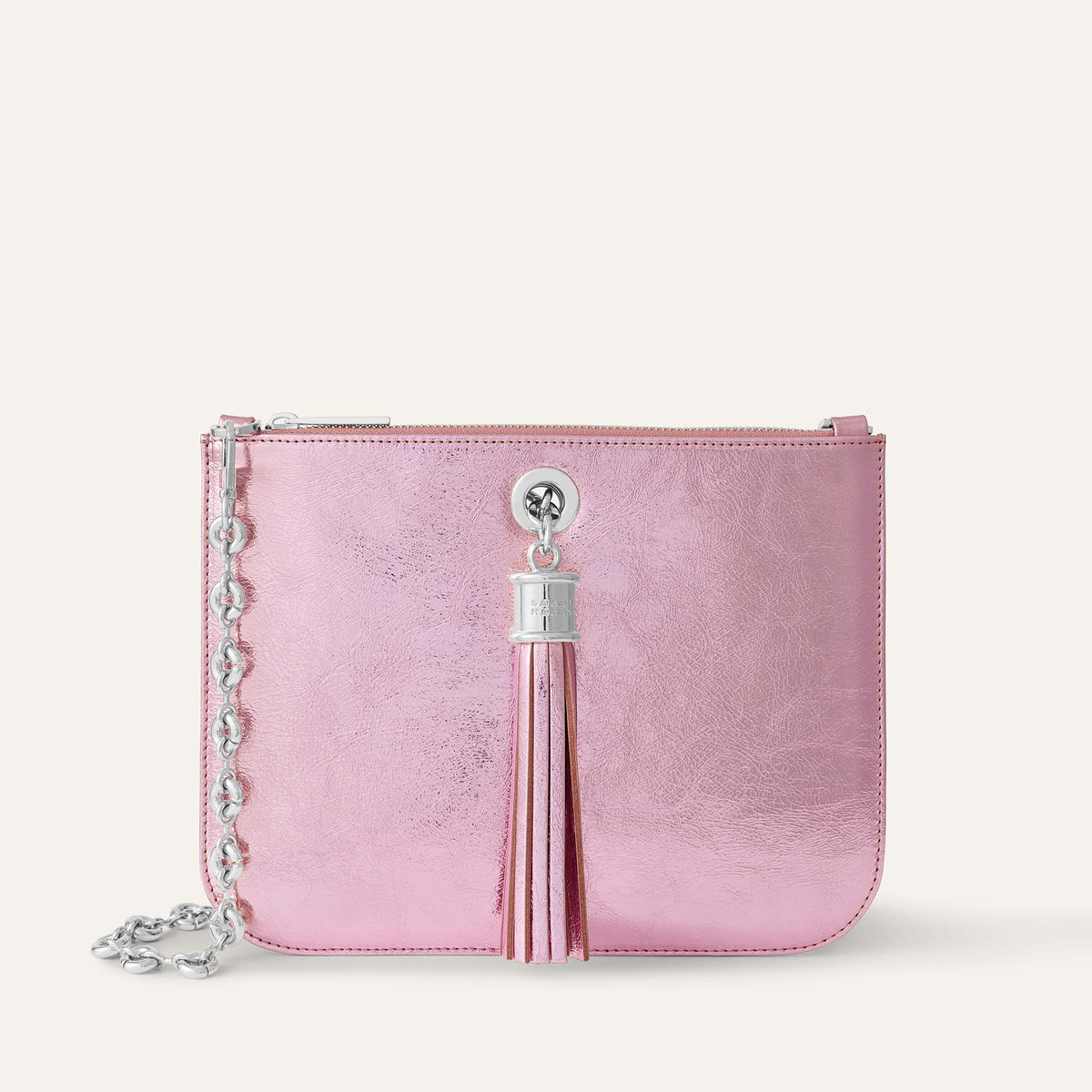 Metallic Pink Sarah Haran Ivy Pouch with Silver hardware Front P81 S