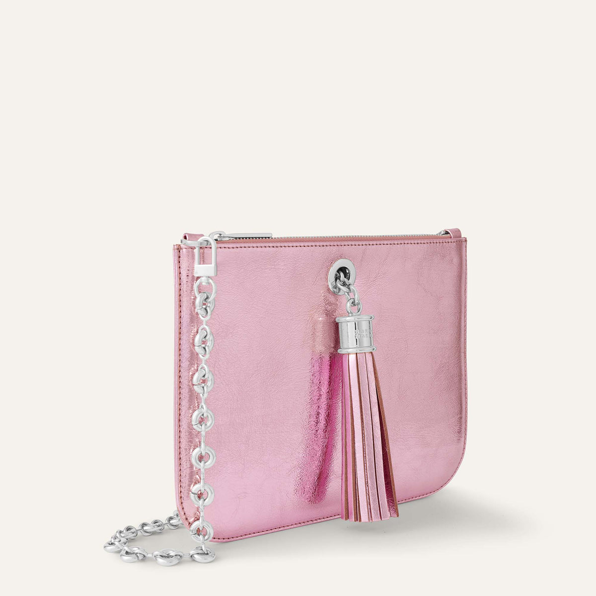 Metallic Pink Sarah Haran Ivy Pouch with Silver hardware Side P81 S