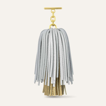 Gemini Pompom Tassel | Soft Metallic Silver Shimmer Metallic Gold with Gold hardware