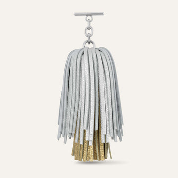 Gemini Pompom Tassel | Soft Metallic Silver Shimmer Metallic Gold with Silver hardware