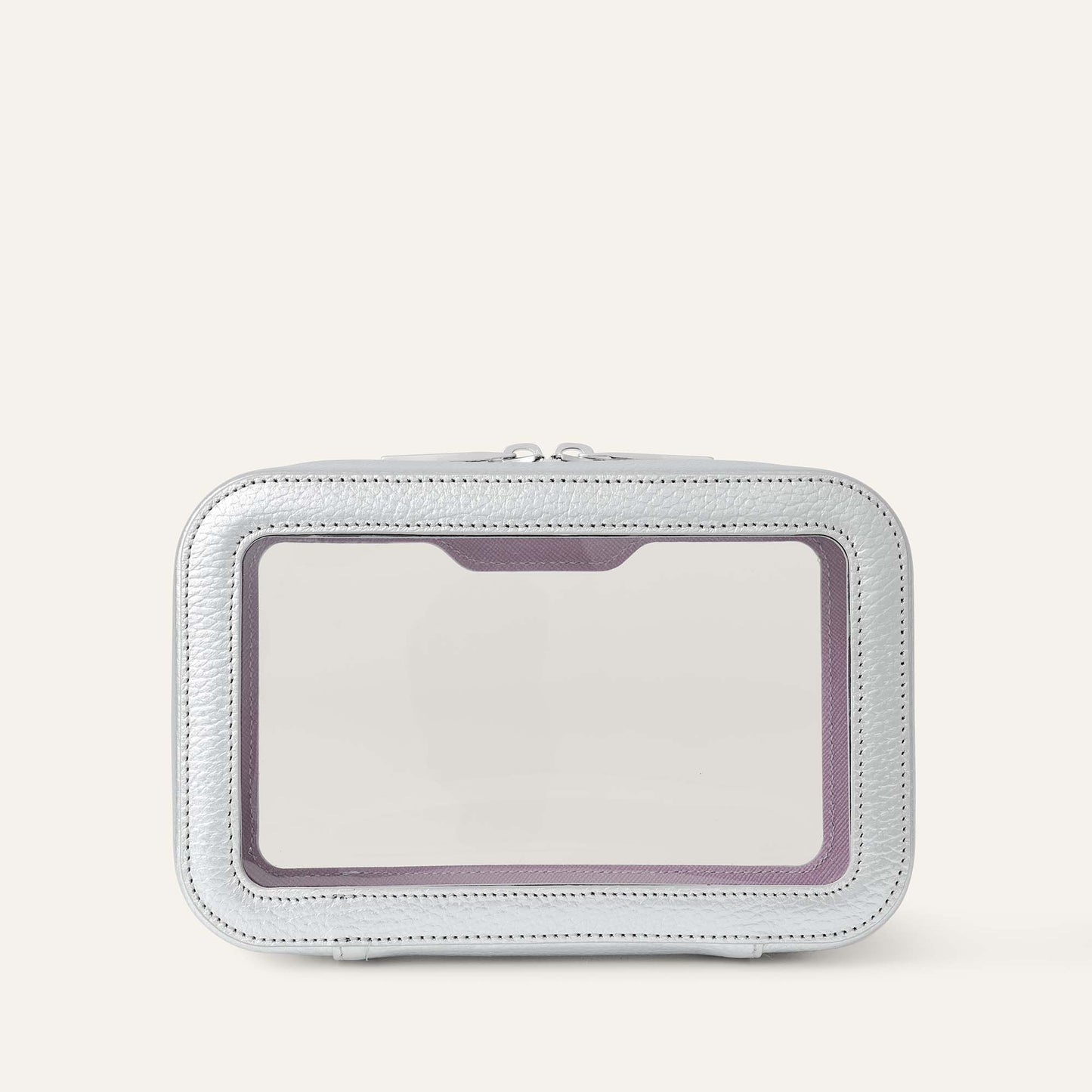 Ava Cosmetics Bag | Shimmer Metallic Silver with Silver hardware