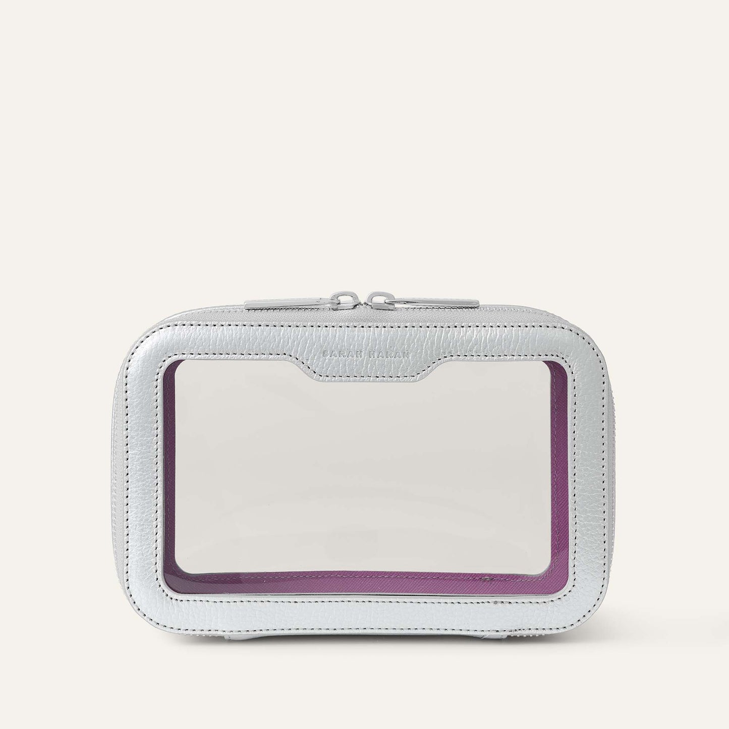 Ava Cosmetics Bag | Shimmer Metallic Silver with Silver hardware