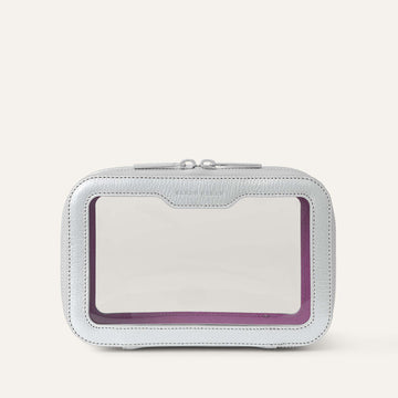 Ava Cosmetics Bag | Shimmer Metallic Silver with Silver hardware