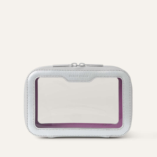 Ava Cosmetics Bag | Shimmer Metallic Silver with Silver hardware