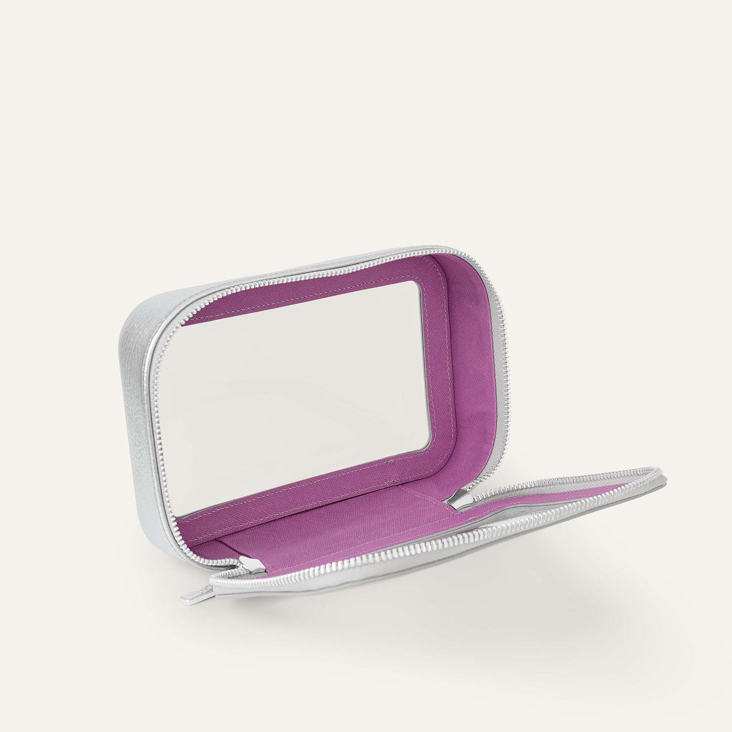 Ava Cosmetics Bag | Shimmer Metallic Silver with Silver hardware