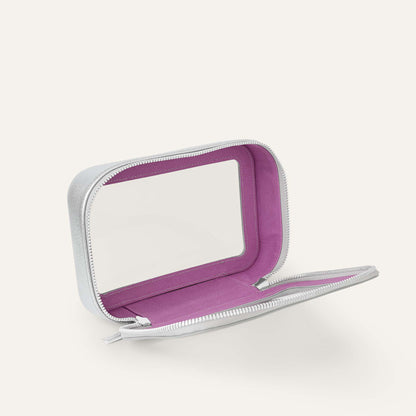 Ava Cosmetics Bag | Shimmer Metallic Silver with Silver hardware