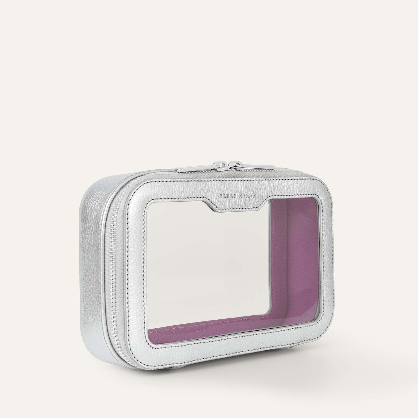 Ava Cosmetics Bag | Shimmer Metallic Silver with Silver hardware