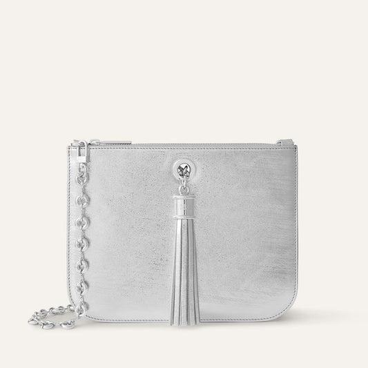 Metallic Silver Sarah Haran Ivy Pouch with Silver hardware Front M02 S