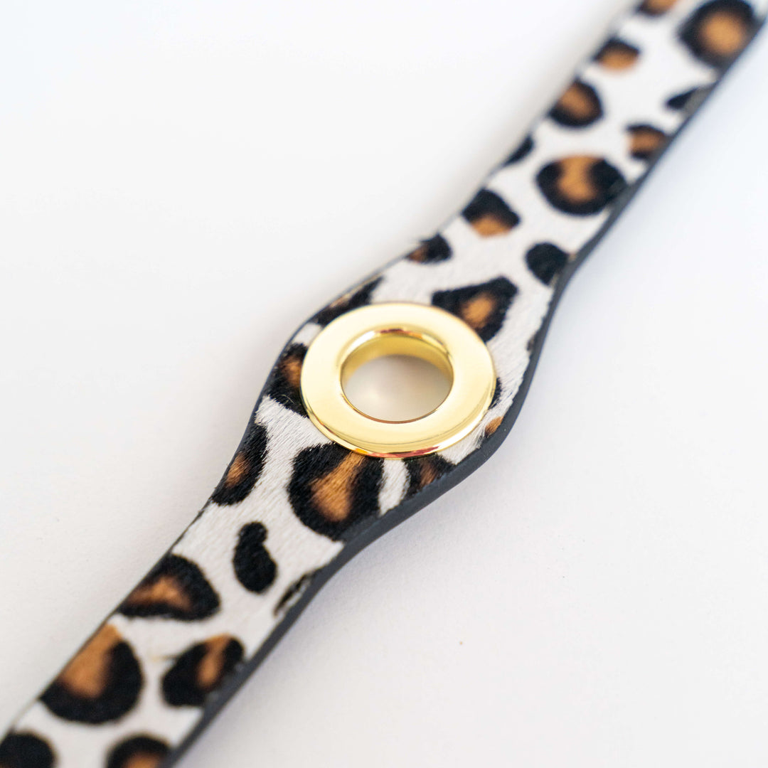 Leopard Cream Sarah Haran Deco Strip Mini Textured Stud with Gold hardware detail | C01-G