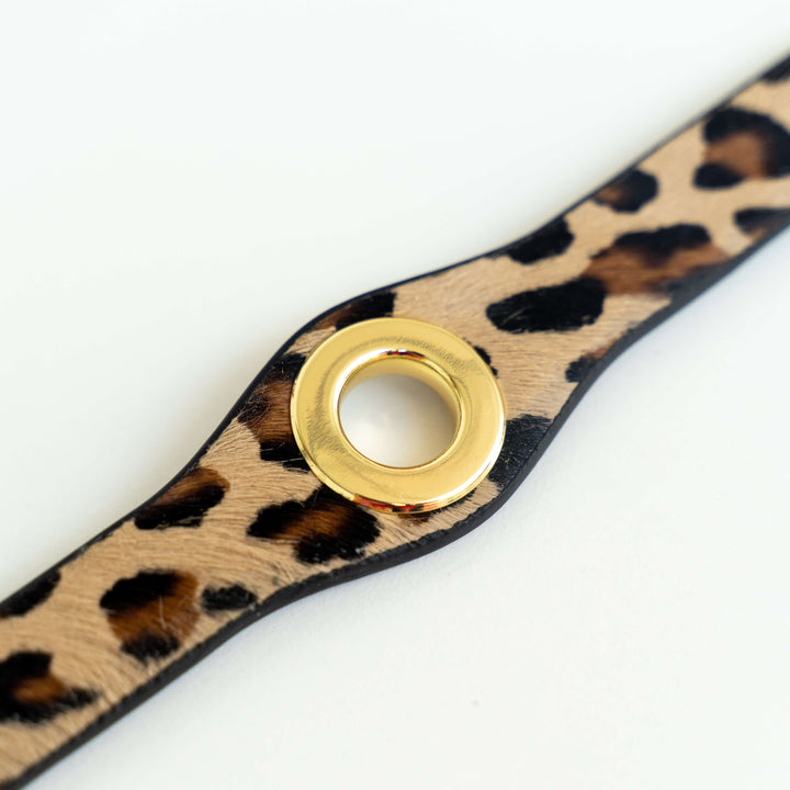 Leopard Sarah Haran Deco Strip Mini Textured Stud with Gold hardware detail | G-STUD