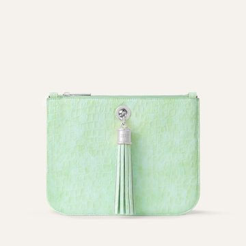 Ivy Clutch Bag | Mint Patent Croc with Silver hardware
