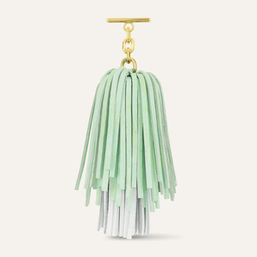 Gemini Pompom | Mint Patent Croc White with Gold hardware