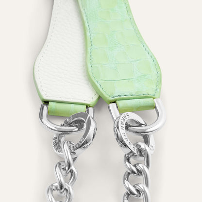 Gemini Strap | Mint Patent Croc White with Silver hardware