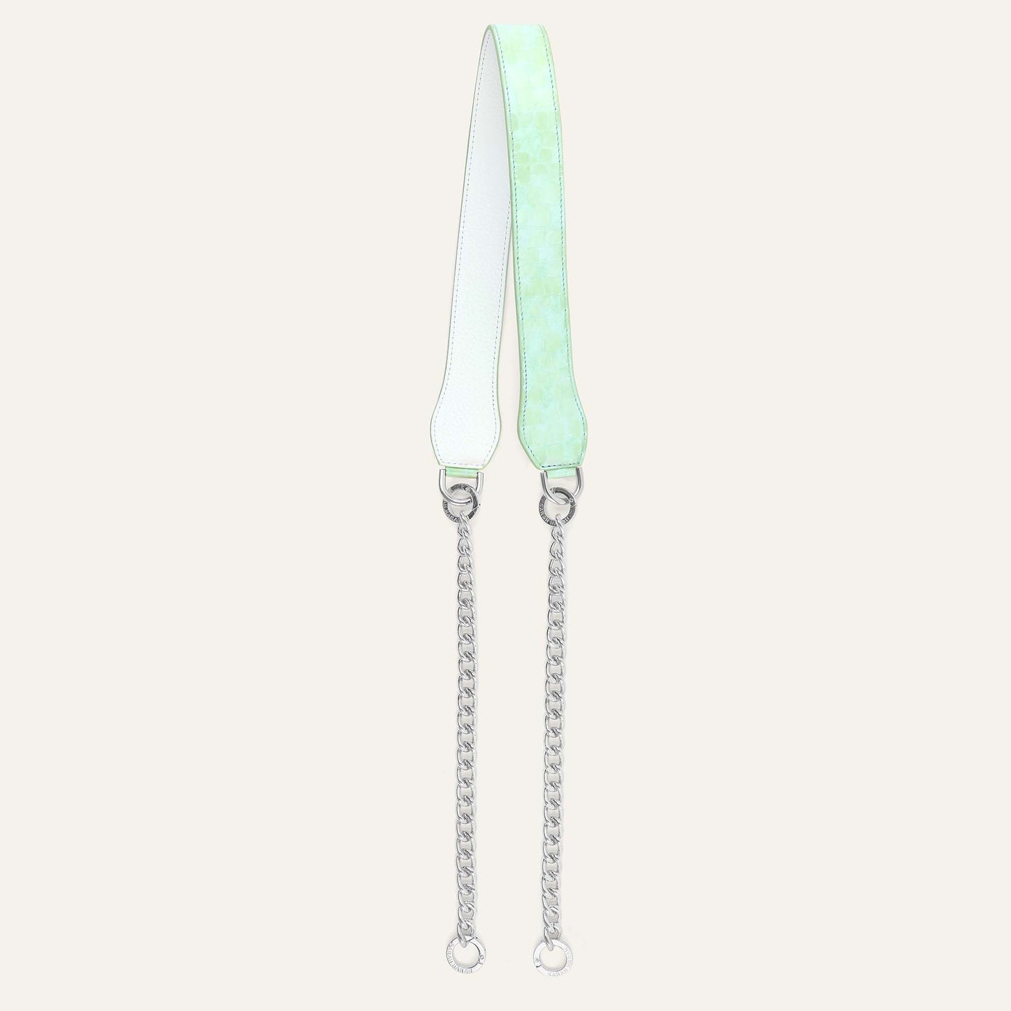 Gemini Strap | Mint Patent Croc White with Silver hardware