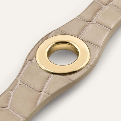 Deco Popper | Mocha Patent Croc with Gold hardware