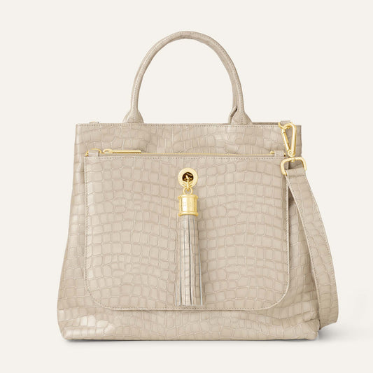 Dahlia Tote | Mocha Patent Croc with Gold hardware