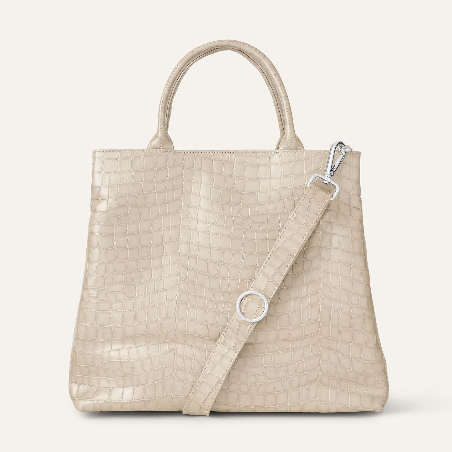 Dahlia Tote | Mocha Patent Croc with Silver hardware