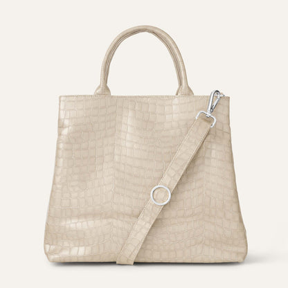 Dahlia Tote | Mocha Patent Croc with Silver hardware