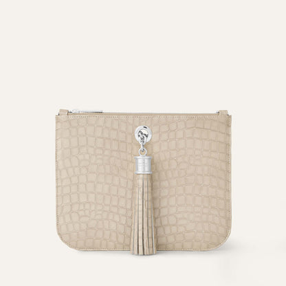 Dahlia Tote | Mocha Patent Croc with Silver hardware