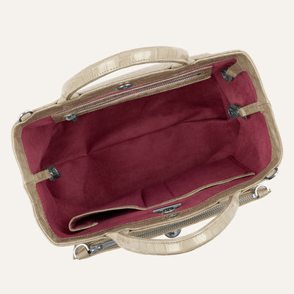 Dahlia Tote | Mocha Patent Croc with Silver hardware