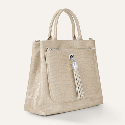 Dahlia Tote | Mocha Patent Croc with Silver hardware