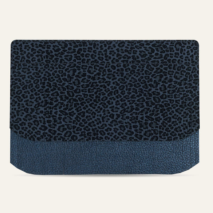 Navy Leopard Metallic Navy Sarah Haran Deco Fringing with Gold hardware front | U83-G