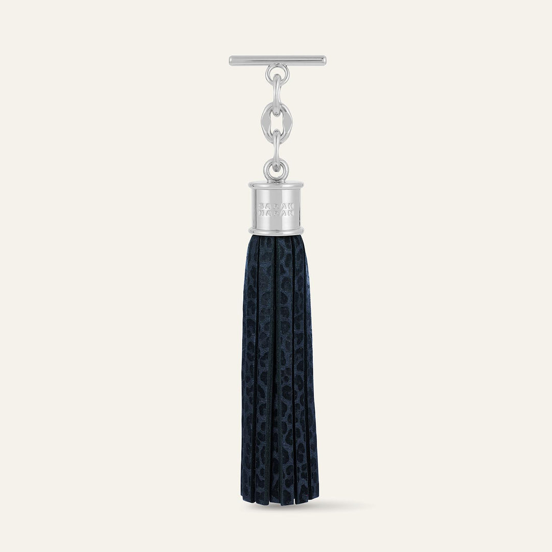 Navy Leopard Capsule Tassel - Textured with Silver hardware front 1 | U57-S