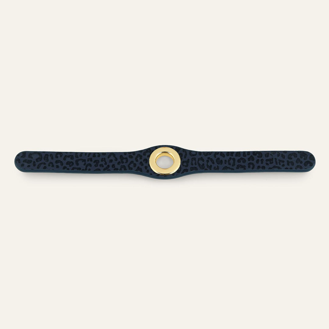 Navy Leopard Sarah Haran Deco Strip Textured Stud with Gold hardware front | U57-G