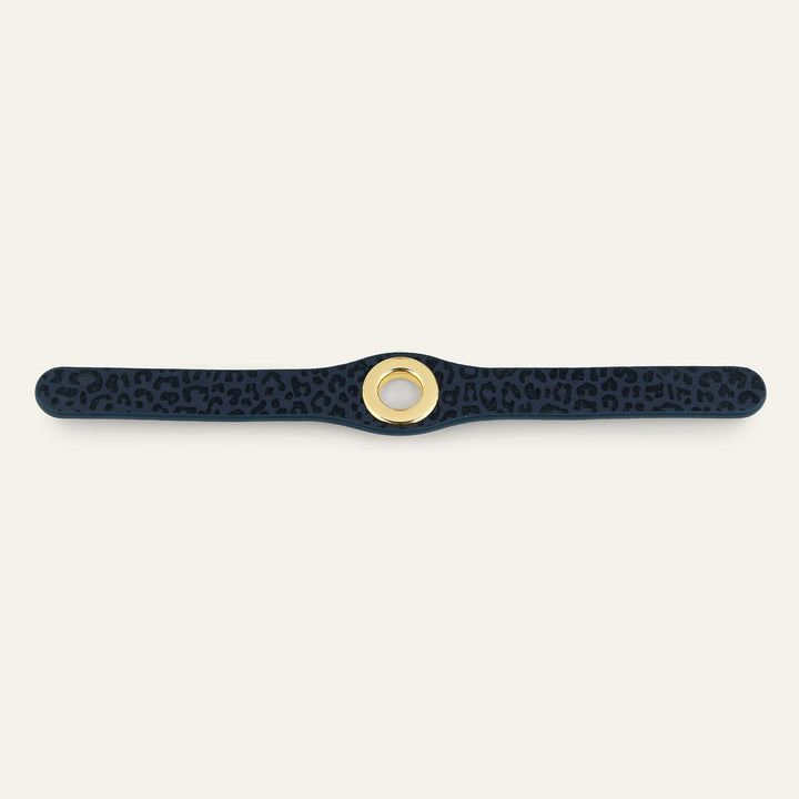 Navy Leopard Sarah Haran Deco Strip Textured Stud with Gold hardware front | U57-G