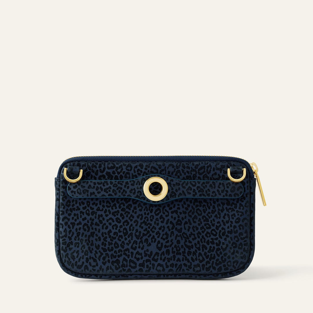 Navy Leopard Sarah Haran Millie Pouch Textured with Gold hardware back 1 | U57-G