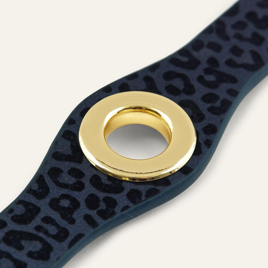 Navy Leopard Sarah Haran Deco Strip Mini Textured Stud with Gold hardware detail | U57-G