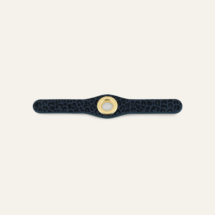 Navy Leopard Sarah Haran Deco Strip Mini Textured Stud with Gold hardware front | U57-G