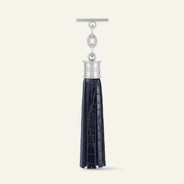 Capsule Tassel | Navy Patent Croc with Silver hardware