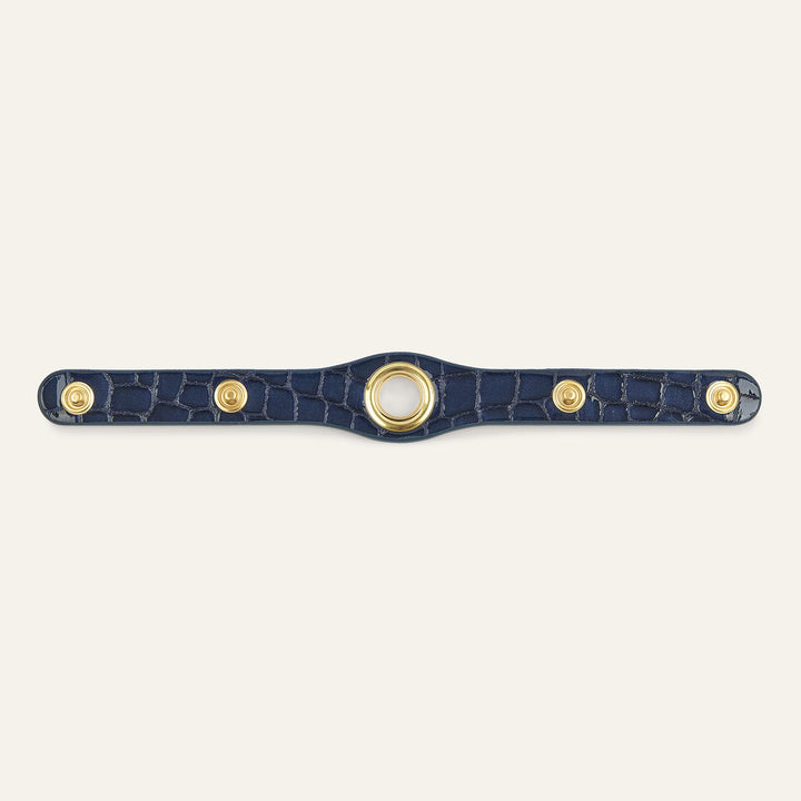 Navy Patent Croc Sarah Haran Deco Strip Textured Stud with Gold hardware back | U74-G