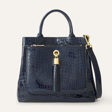 Dahlia Tote Patent  | Navy Patent Croc with Gold hardware
