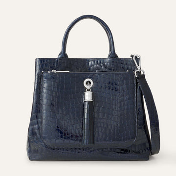 Dahlia Tote Patent | Navy Patent Croc with Silver hardware