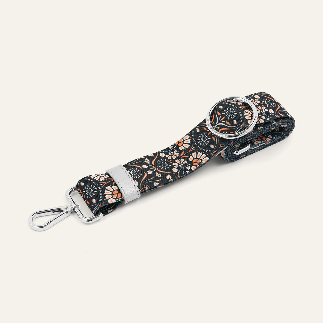 Orange Daisy River Strap with Silver hardware front 1 | O18-S