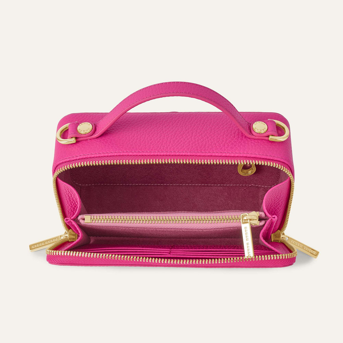 Pink Kiss Sarah Haran Marie Camera Bag with Gold hardware Open P74 G