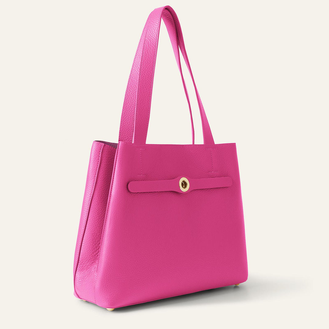 Pink Kiss Sarah Tote with Gold Hardware side closed | P74-G