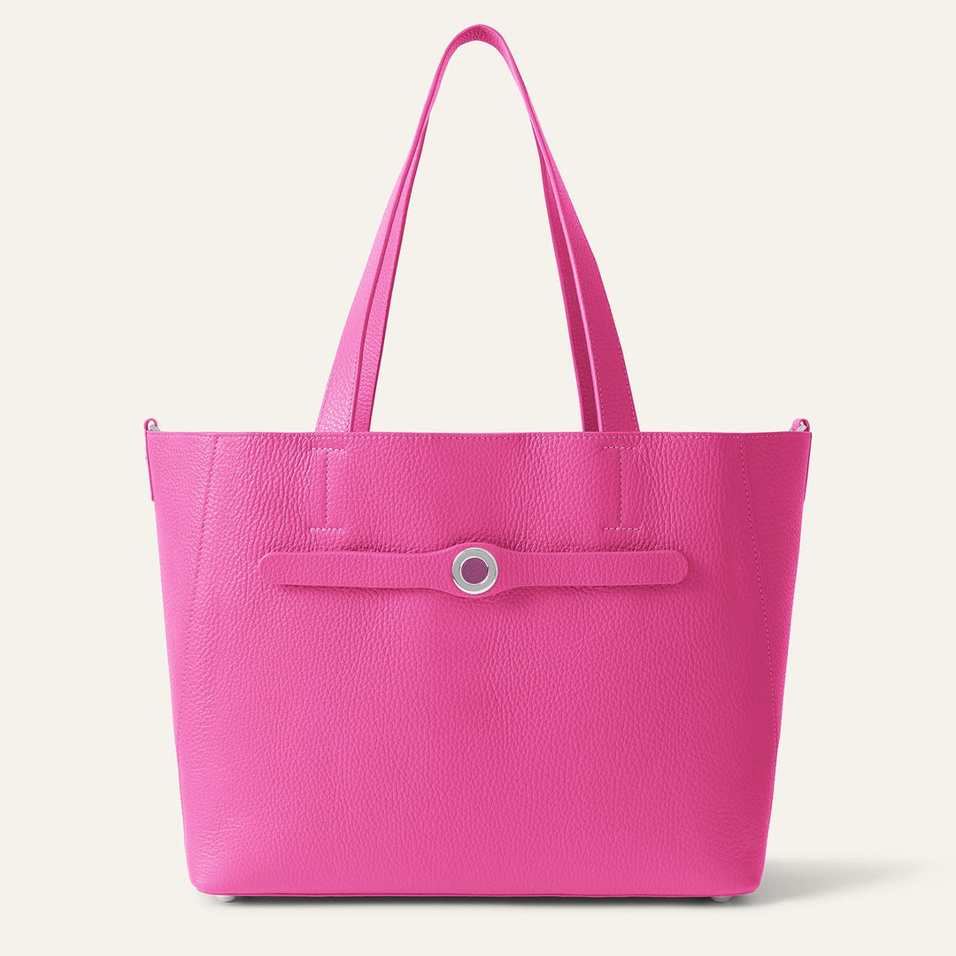 Pink Kiss Sarah Tote with Silver Hardware front open | P74-S