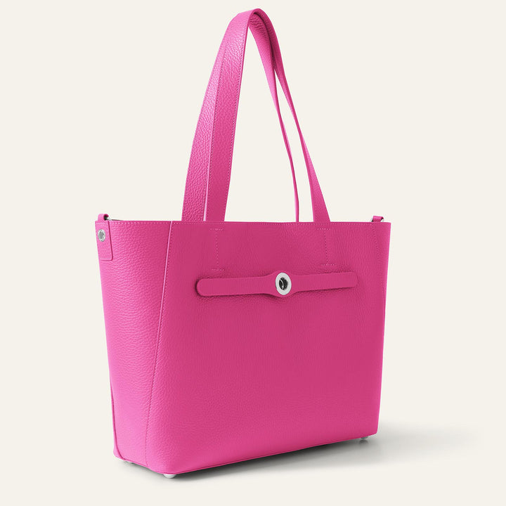 Pink Kiss Sarah Tote with Silver Hardware side open | P74-S